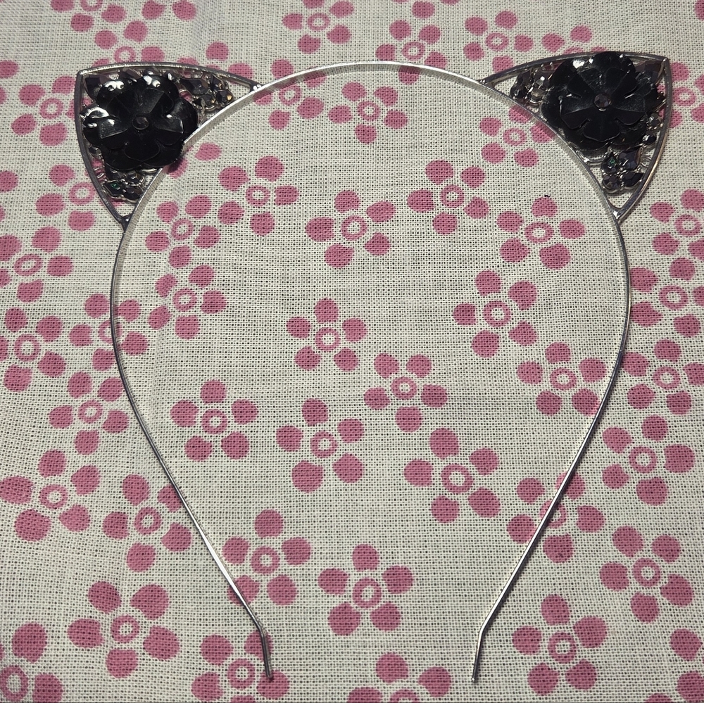 Black Floral Cat Ear Headband